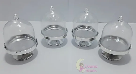 Mini Cúpula Transparente e Prata de Acrílico - Pct C/5 Unid