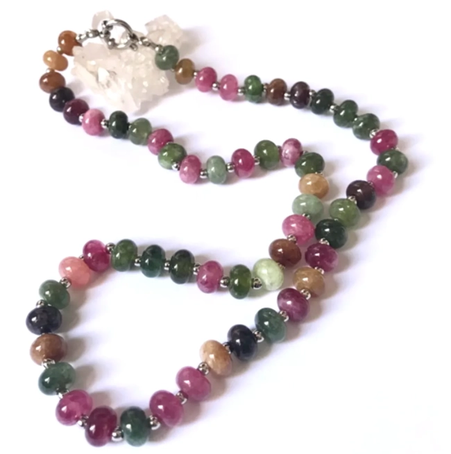 Choker Colar de Jade colorida em rondell liso e Aço Inox