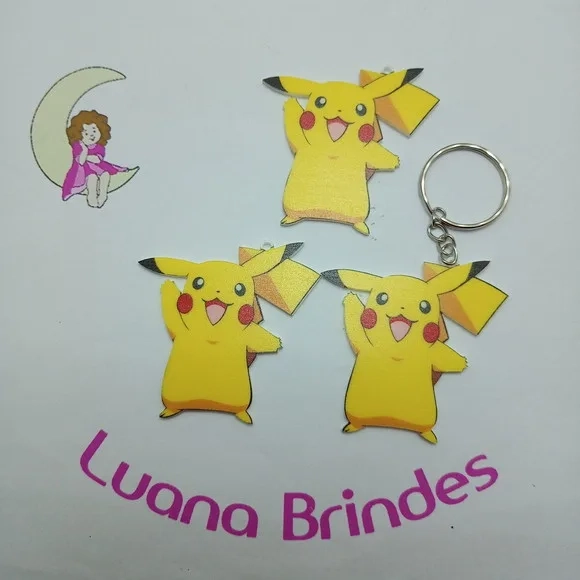 Chaveiro Pokémon Pikachu de Acrílico UV 5cm Pct 3 Unidades