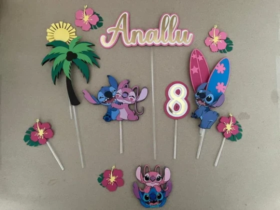 Arquivo Digital - Topo de Bolo Stitch e Angel