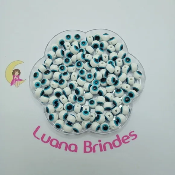 Olho Grego Branco com Furo 8mm Pacote 100 Unidades