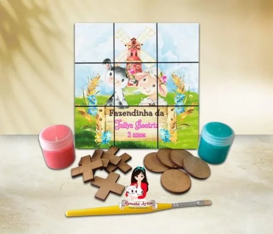 Jogo da Velha com Tinta Personalizado Fazendinha Aquarela