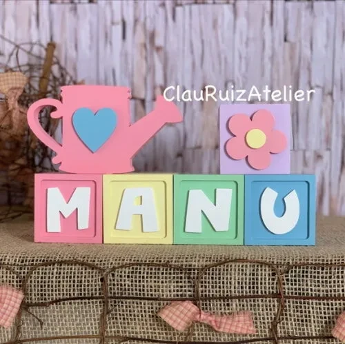 Decoração Bebê - Cubos 6x6cm Candy Ts + Regador