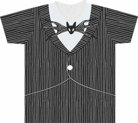 Camiseta Adulto Fantasia Paletó de Listras Góticas com Gravata Morcego