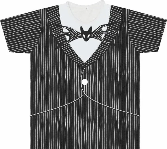 Camiseta Adulto Fantasia Paletó de Listras Góticas com Gravata Morcego