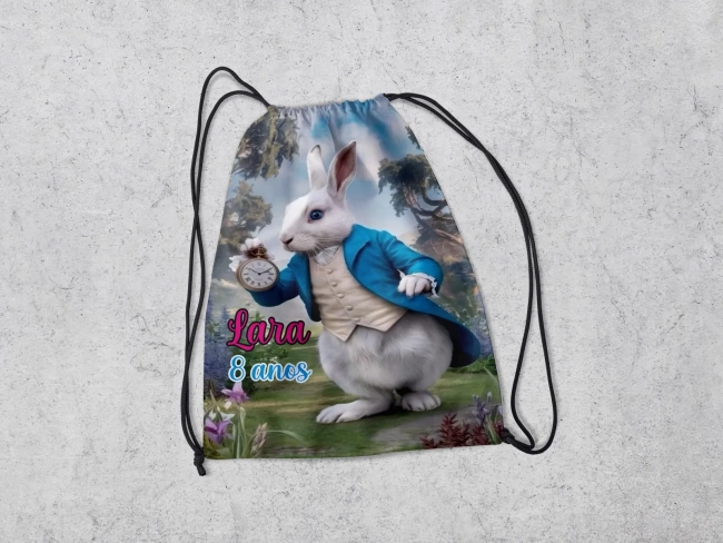 Mochilinha Personalizada Coelho da Alice