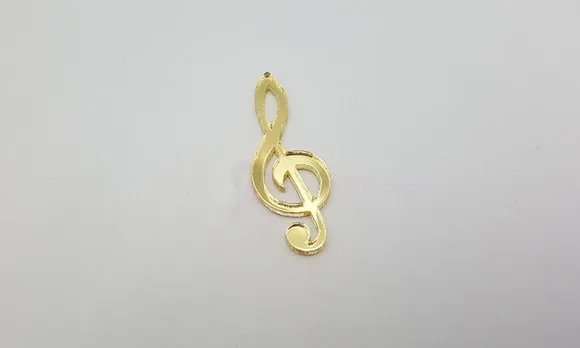 Aplique de Nota Musical em Acrílico Espelhado Dourado