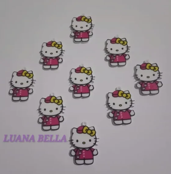 Pingente em acrílico U.V da Hello Kitty - pct c/ 15 unidades
