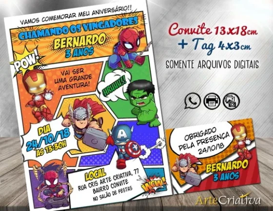 CONVITE DIGITAL C/TAG Vingadores Baby Gibi