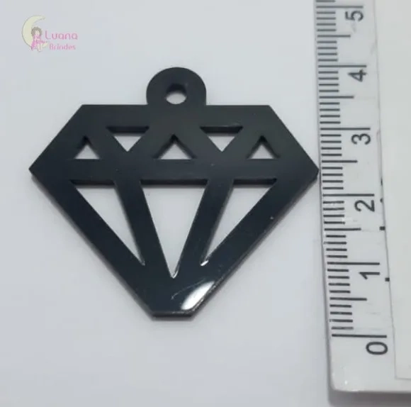 Pingente Diamante de Acrílico Preto - Pct C/5 Unidades