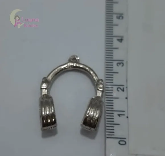 Pingente Fone de Ouvido de Metal Prata - pct c/5 unid