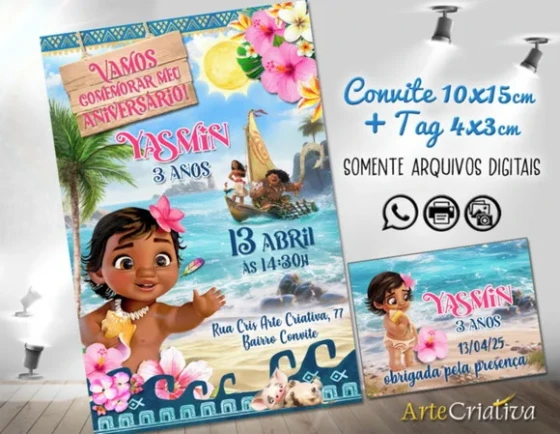 Convite Digital C/tag Moana Baby