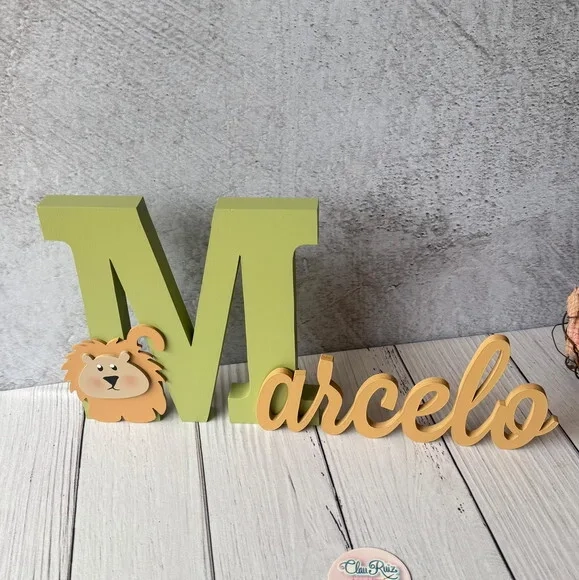 Nome em MDF Personalizado para Quarto de Bebê Letras Decorativas Infantis - Tema Safari
