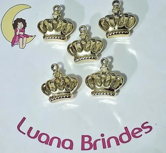 Pingente Coroa Dourada Abs Claro 3cm Pacotes com 10 Unidades