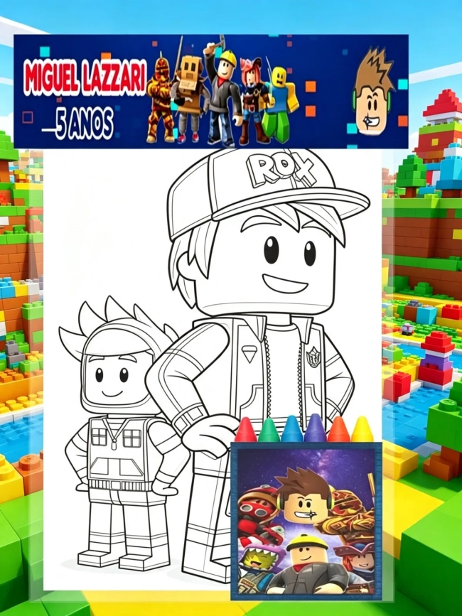 Kit Colorir com Giz de cera Personalizado do Roblox