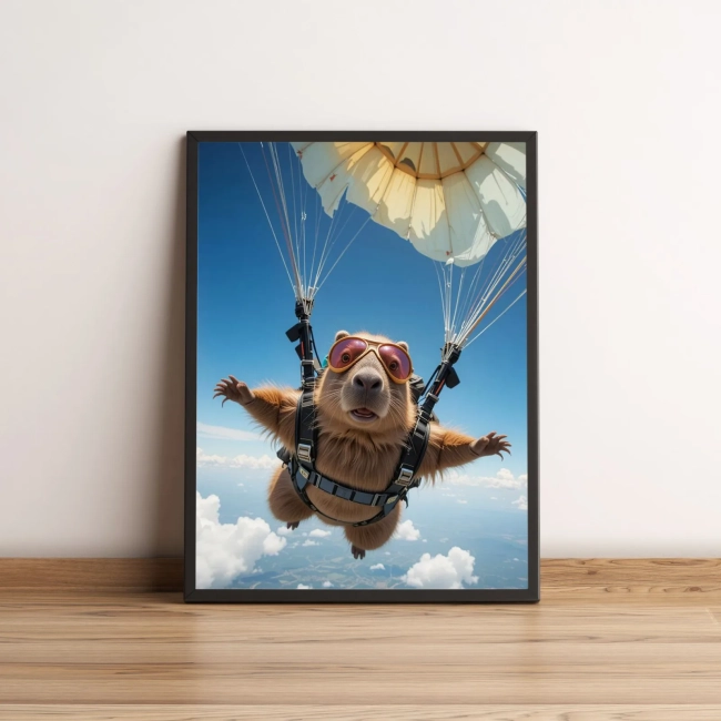 Quadro com capivara paraquedista engraçada 2603