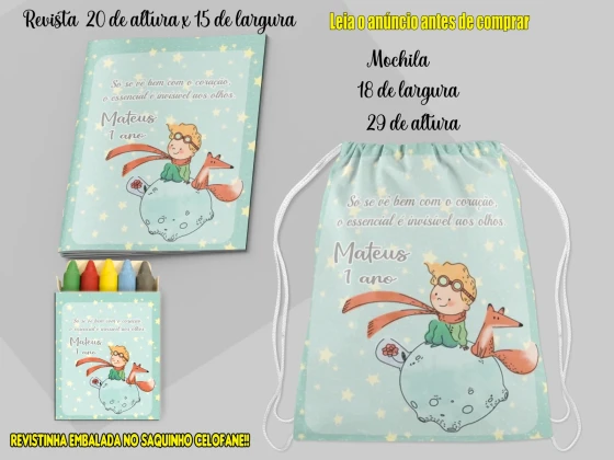 Kit Lembrancinhas Revista de Colorir e mochila personalizada do Pequeno Princípe