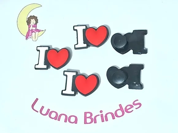 Pins de Crocs I Love Emborrachado Pacote com 6 Undiades
