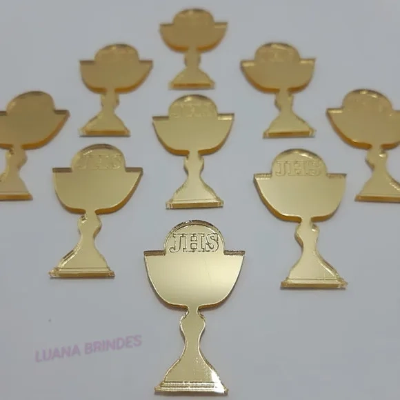 Aplique Eucaristia de Acrílico Espelhado Dourado-pct C/6 Uni