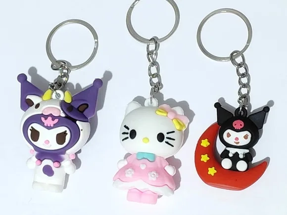 Chaveiro Kuromi e Hello Kitty Emborrachado - com 3 Unidade