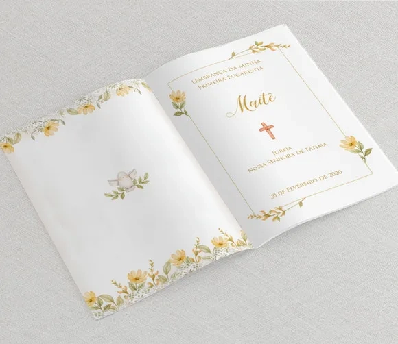 Lembrança Comunhão Livro Orações - Divino Floral Amarelo