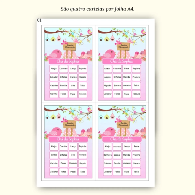 Bingo Chá de Bebê Menina Pdf Para Imprimir