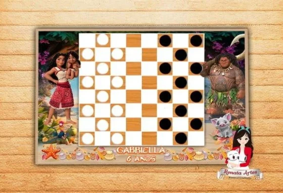 Jogo de Damas Personalizado Tema Moana 2