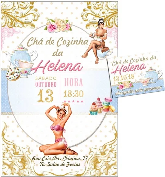 CONVITE DIGITAL C/TAG Chá de Cozinha Vintage Pin Up