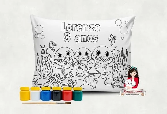 Almofada com Tinta para Colorir Baby Shark