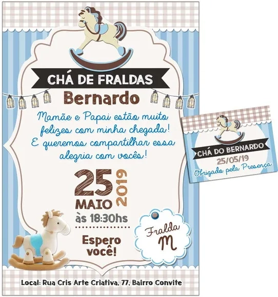 CONVITE DIGITAL C/TAG Chá de bebê Menino Cavalinho Balanço