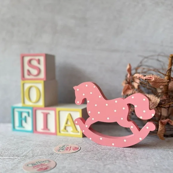 Cavalinho de Balanço + Cubos 6x6cm Ts Decoração Bebê