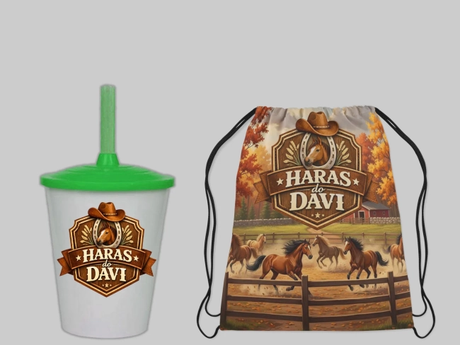 Kit Mochila e Copo Twister personalizado Fazendinha