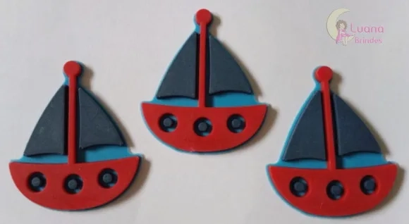 Aplique Barco Veleiro de borracha - 3,2cm - pct c/8 unidades