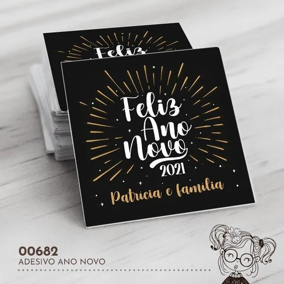 Adesivo Quadrado Feliz Ano Novo - 00682