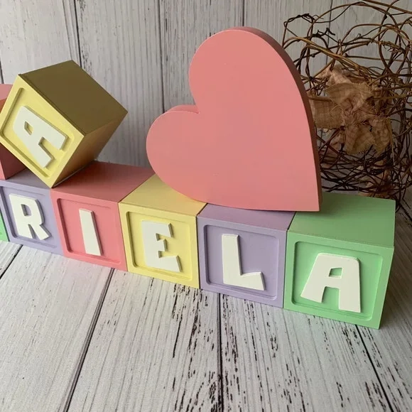 Decoração Bebê Candy Colors - Cubos 6x6cm Ts + Coração