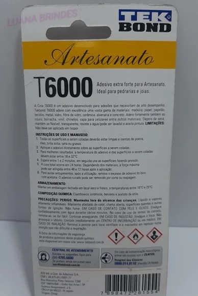 Cola Tek Bond T6000 Artesanatos Transparente - 25g