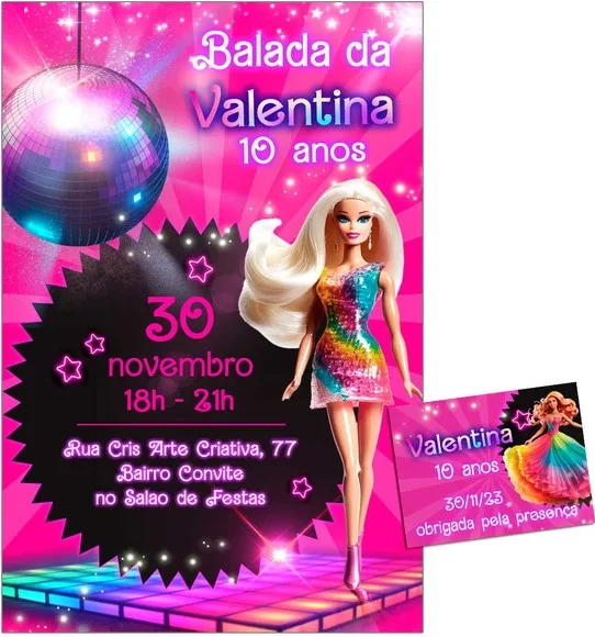 Convite Digital C/tag Boneca Barbie Rosa 9