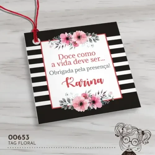 Tag Quadrada Floral - 00653