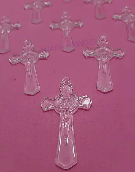 Pingente Crucifixo e São Bento de Acrilico 5,2cm Pct 8 Und