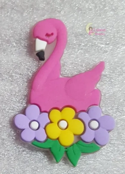 Aplique Flamingo com Flores de Borracha - Pct C/6 Unidades