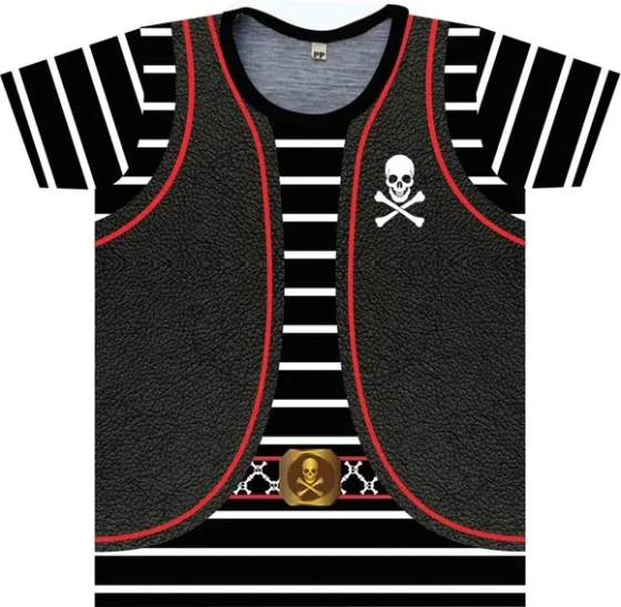 Camiseta Adulto Fantasia Pirata com Colete de Couro e Caveira