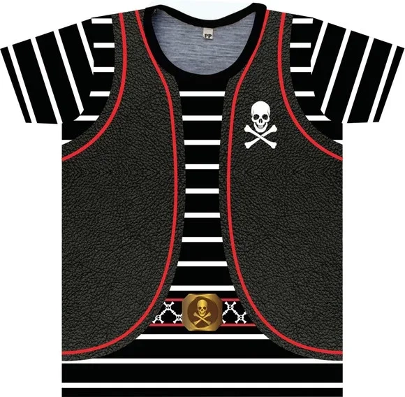 Camiseta Adulto Fantasia Pirata com Colete de Couro e Caveira