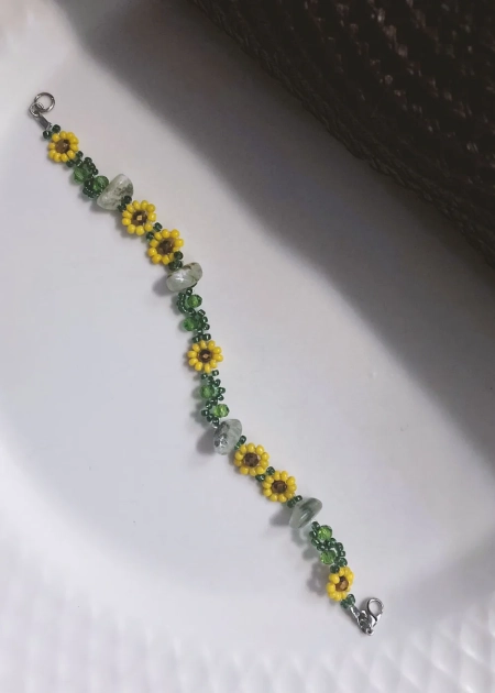 Pulseira Miçanga Girassol com Pedra