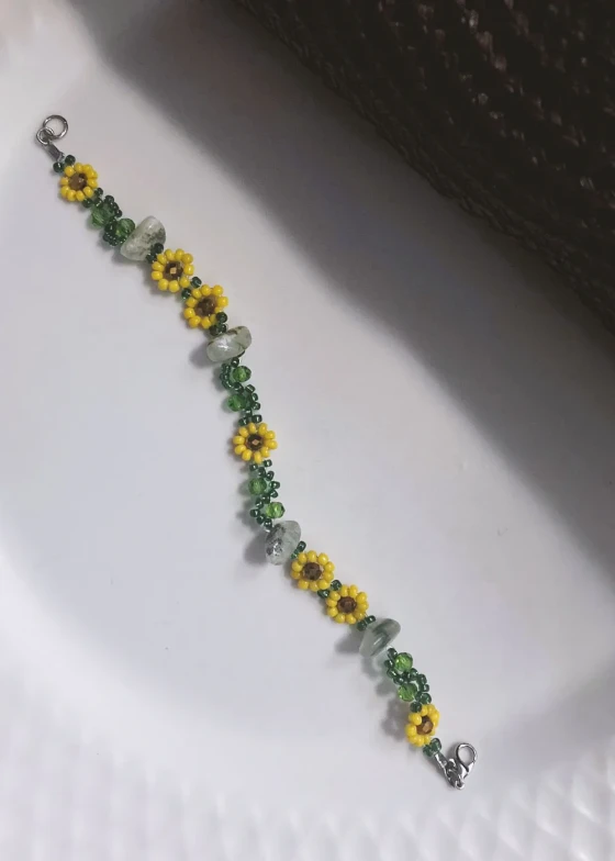 Pulseira Miçanga Girassol com Pedra