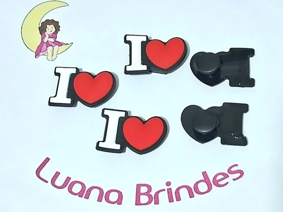 Pins de Crocs I Love Emborrachado Pacote com 6 Undiades