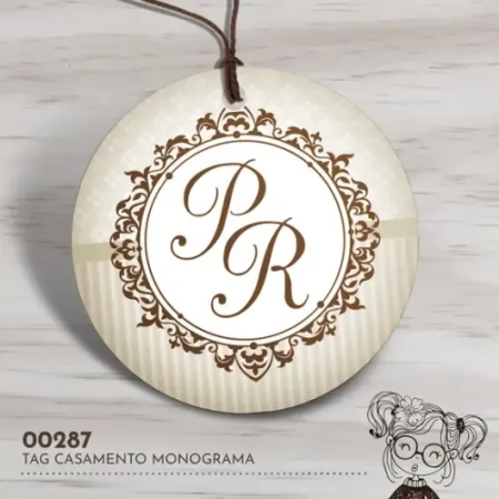 Tag Redonda Casamento Monograma - 00287