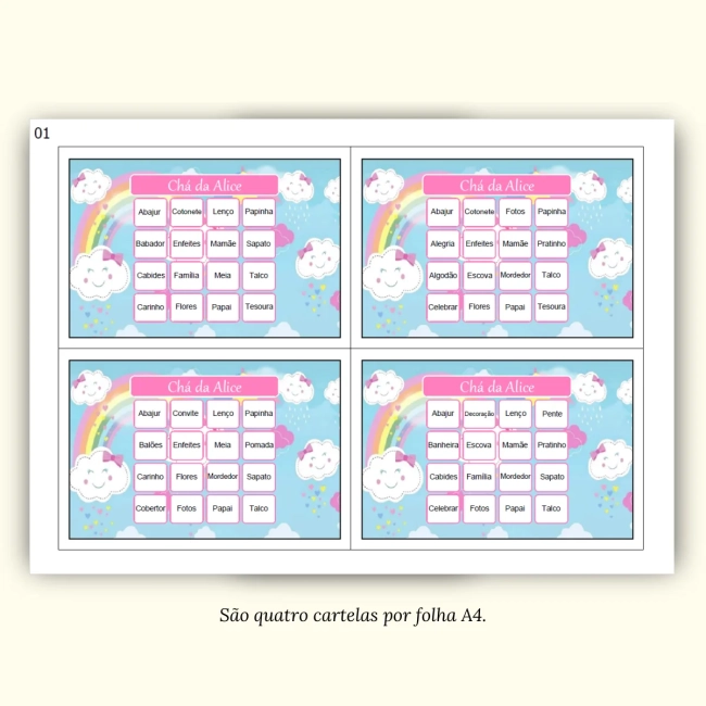 Bingo Chá de Bebê Menina Pdf Para Imprimir