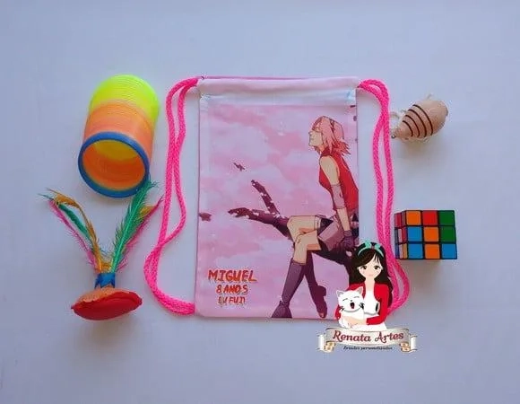 Mochila Brinquedos Retrô Tema Ninja Naruto Rosa