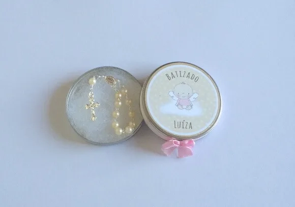 Lembrancinha Anjinho com Mini Terço Rosa