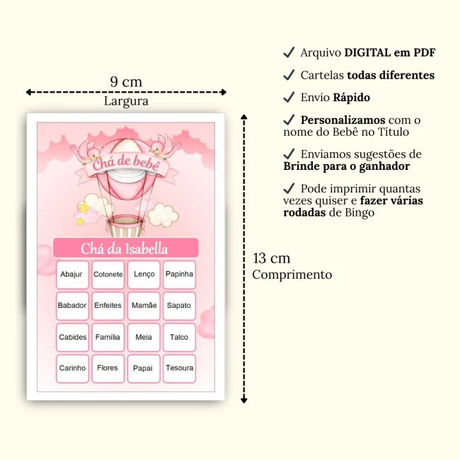 Bingo Chá de Bebê Menina Pdf Para Imprimir
